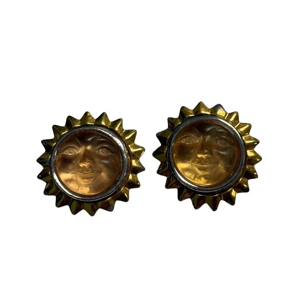 Anne Klein Gold-Tone Smiling Sun Face Earrings Rare - Picture 7 of 9